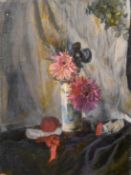 George Weissbort (1928-2013), a still life of flowers in a blue and white vase, oil on canvas laid