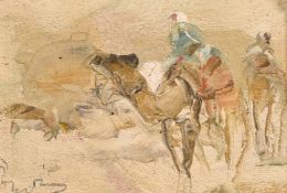 Early 20th Century School, a pair of oil on canvas North African views of figures on camels
