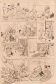 George Cruickshank, a cartoon strip of young girl and a frightening doll, ink, signed, 13