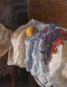 George Weissbort (1928-2013), a still life of fruit draped over a white cloth, oil on board, 18