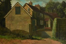 Lionel Ellis (20th Century), 'Stable Yard, a view of farm buildings, oil on canvas, signed, 20