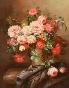 20th Century, a still life of colourful mixed flowers, oil on panel, indistinctly signed, 20