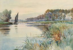 Charles Mayes Wigg (1889-1969), a pair of watercolour scenes of boats on the Broads, each signed and