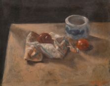 George Weissbort (1928-2013), a still life of a blue and white pot and other objects, oil on