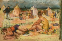James Grant (20th Century), female figures on a beach, pastel, inscription verso, 13.5