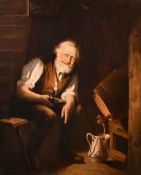 Charles Spencelayh (1865-1958), elderly gentleman filling a jug by candlelight, oil on canvas,