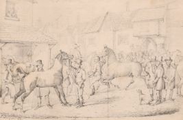 J. F. Herring Junior, a horse fair, pencil drawing, signed and inscribed and indistinctly dated, 9.