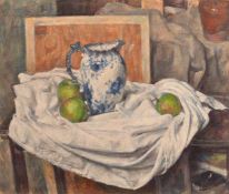 George Weissbort (1928-2013), a still life of a blue and white jug with apples, oil on canvas laid
