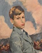 Arthur Ferrier (1890-1973), a portrait study of a young boy in a jacket and tie, oil on canvas,