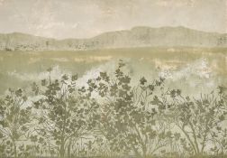 Thelma Sanders, A Kenyan landscape view, lithograph, signed in pencil and numbers 2/13, 16.5