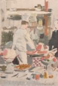 Paul Wyeth (1920-1983), 'Chef and Kitchen, Browns Hotel, London', oil on board, signed and further