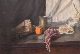 George Weissbort (1928-2013), a still life of a classical statue on a tablecloth, oil on canvas laid
