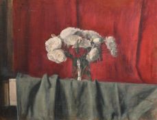 George Weissbort (1928-2013), a still life of white flowers on a red background, oil on canvas