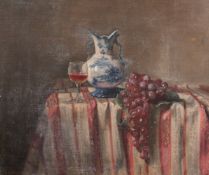 George Weissbort (1928-2013), a still life of a blue and white vessel alongside wine glass and