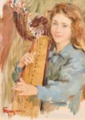 Boris Trofimenko (b. 1919), study of a young harpist, signed, oil on canvas board, 13