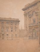 Bernard Cecil Gotch (1876-1973), a corner of a quadrangle, possibly Oxford, watercolour, signed,