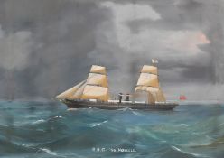 Late 19th Century, a gouache study of R.M.C. SS Moselle in open waters, inscribed, 18