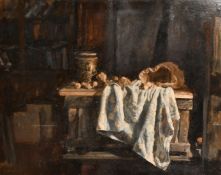 George Weissbort (1928-2013), a still life of root vegetables and an earthenware urn on a