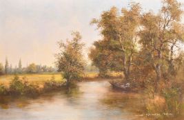 Colin Maxwell Parsons, a lady and gentleman in a punt on a summer's day, oil on canvas, signed,