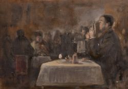 George Weissbort (1928-2013), a group of three unframed oil on board studies featuring figures,