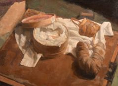 George Weissbort (1928-2013), a still life with cheese, oil on board, 10
