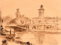 George Weissbort (1928-2013), 'Bridge over the Seine', ink and wash, signed, 5