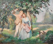 Raymond Lheureux (1890-1965), an amorous couple gathered beneath a cherry tree, oil on canvas,