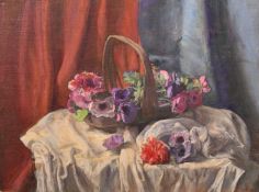 George Weissbort (1928-2013), a still life study of a basket of flowers, oil on canvas laid down,