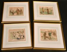 A collection of eleven sporting cartoons from Punch magazine, along with a late 19th Century map