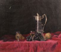 George Weissbort (1928-2013), a still life of a claret jug, with grapes and glasses, signed, oil