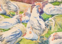Anna Cherednichenko (1917-2003), a watercolour study of chickens, pencil and watercolour, signed,