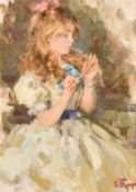 Boris Trofimenko (b. 1919), a study of a young girl with a pink ribbon in her hair, oil on canvas