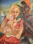 Hedi / Heidi Schick (1906-1999), couple with child on the banks of a mountain lake, oil on canvas,