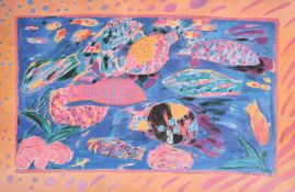 After Ken Done, a colour print of fish, 16.5