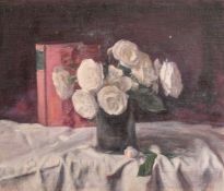 George Weissbort (1928-2013), a still life of white flowers in a vase, oil on canvas laid down,