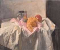George Weissbort (1928-2013), a still life of grapes and a pewter tankard, oil on canvas laid