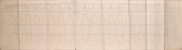 R. Metcalf, an engraved and partially hand coloured folding plan and elevation of London Bridge by