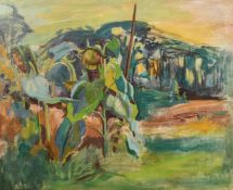 Phyllis Bray (1911-1991), sunflowers in a field at dusk, oil on canvas, signed, 25