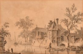 Attributed to Bartholomeus-Johannes van Hove (1850-1914), an ink and wash drawing of fishermen by