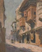 Late 19th Century possibly North African School, figures in a narrow city street, oil on canvas laid