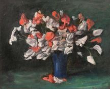 George Weissbort (1928-2013), a still life of red and white flowers, oil on board, 9