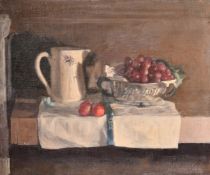 George Weissbort (1928-2013), a still life of a white jug and grapes, oil on canvas laid down, 18
