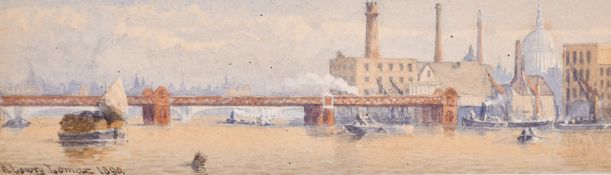 R. Lowry Lomax, Circa 1890, a view of shipping on the River Thames, with the dome of St. Paul's in