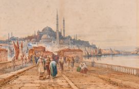 Michele Martino (1889-1969), a view of a busy market at Constantinople, watercolour, signed, 12