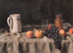 George Weissbort (1928-2013), a still life study of fruit, grapes and a white jug, oil on canvas