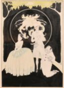 An Art Deco scene of the Commedia Dell'Arte, watercolour, ink, signed with initials in pencil, 12