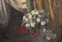 George Weissbort (1928-2013), a still life of white flowers in a vase, oil on board, 15