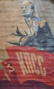 20th Century Soviet Subject, a portrait of Lenin holding a scroll and standing behind a flag with