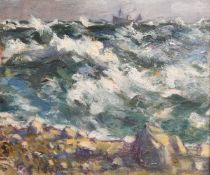 Dudley Dixon (20th Century), a coastal view with a vessel in rough seas, oil on canvas, signed, 13.