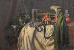 George Weissbort (1928-2013), a still life study of a cornet on a tabletop, oil on canvas laid down,